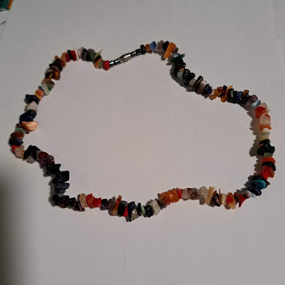 multicolored stone design beaded necklace with screw type closure